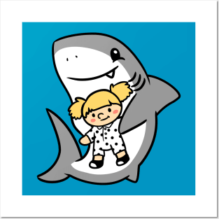 Shark Pup Morgan & Their Doll (Light Tones, Pigtails, Romper) Posters and Art